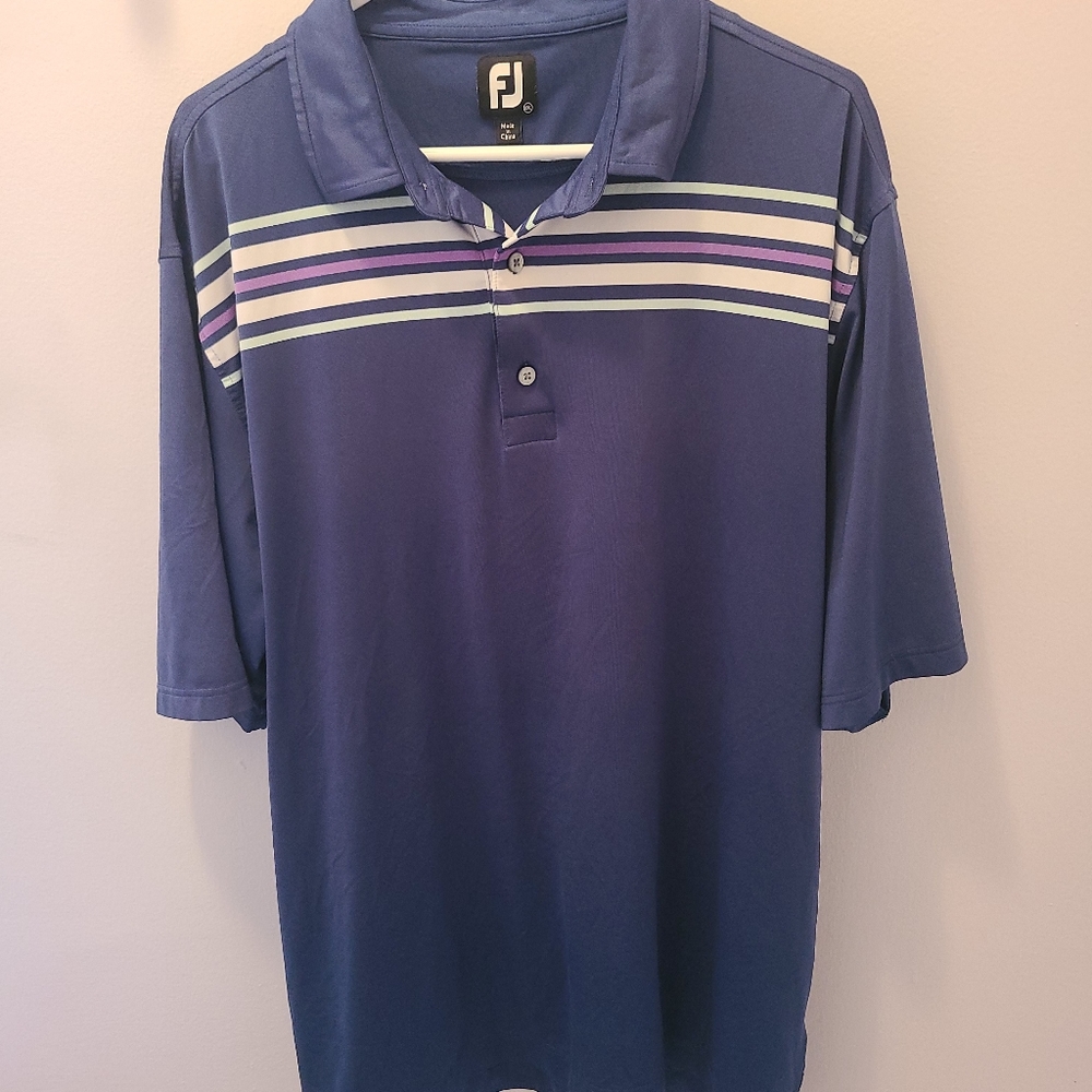 FOOTJOY Size 2XL Navy Striped Mens Golf Polo Sport Shirt Stretchy XXL